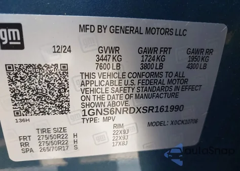 2025 Chevrolet Tahoe 4Wd Lt z USA, uszkodzony, nr VIN 1GNS6NRDXSR161990